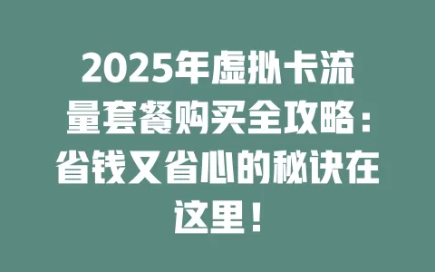 2025年虚拟卡流量套餐购买全攻略：省钱又省心的秘诀在这里！