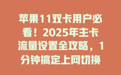 苹果11双卡用户必看！2025年主卡流量设置全攻略，1分钟搞定上网切换