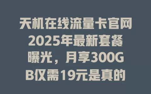 天机在线流量卡官网2025年最新套餐曝光，月享300GB仅需19元是真的吗？