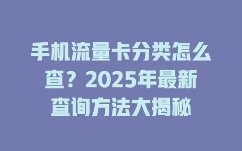 手机流量卡分类怎么查？2025年最新查询方法大揭秘