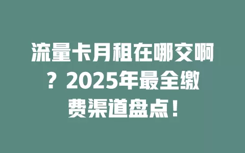 流量卡月租在哪交啊？2025年最全缴费渠道盘点！