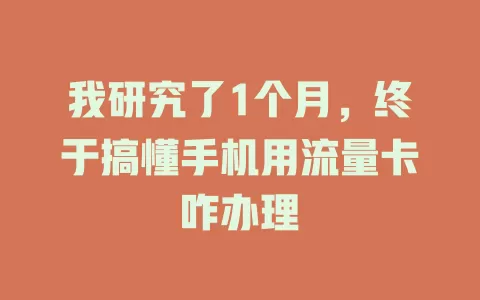 我研究了1个月，终于搞懂手机用流量卡咋办理