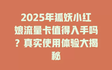 2025年狐妖小红娘流量卡值得入手吗？真实使用体验大揭秘