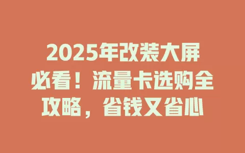 2025年改装大屏必看！流量卡选购全攻略，省钱又省心
