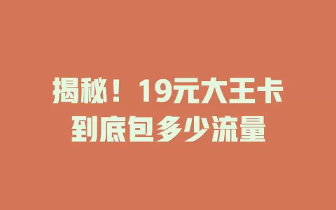 揭秘！19元大王卡到底包多少流量