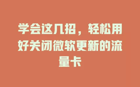 学会这几招，轻松用好关闭微软更新的流量卡