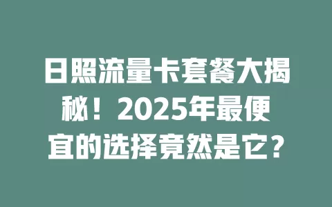 日照流量卡套餐大揭秘！2025年最便宜的选择竟然是它？