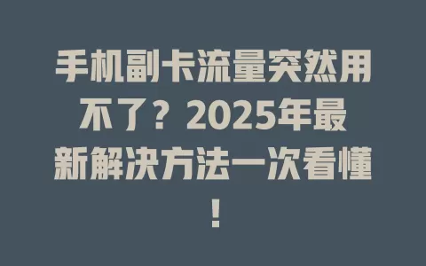 手机副卡流量突然用不了？2025年最新解决方法一次看懂！