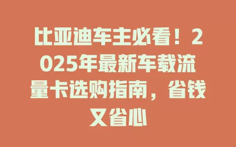 比亚迪车主必看！2025年最新车载流量卡选购指南，省钱又省心