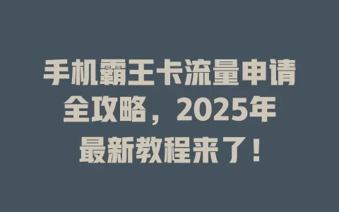 手机霸王卡流量申请全攻略，2025年最新教程来了！