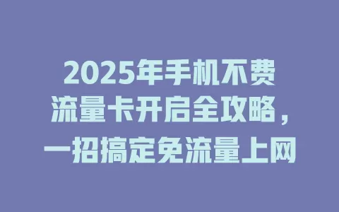 2025年手机不费流量卡开启全攻略，一招搞定免流量上网