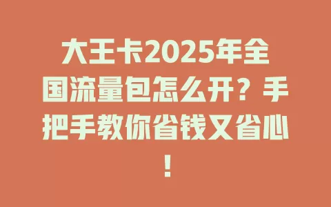 大王卡2025年全国流量包怎么开？手把手教你省钱又省心！