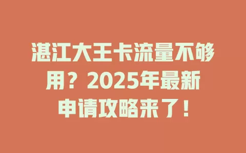 湛江大王卡流量不够用？2025年最新申请攻略来了！