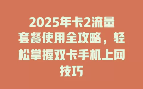 2025年卡2流量套餐使用全攻略，轻松掌握双卡手机上网技巧