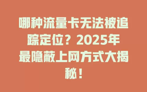 哪种流量卡无法被追踪定位？2025年最隐蔽上网方式大揭秘！