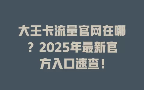 大王卡流量官网在哪？2025年最新官方入口速查！