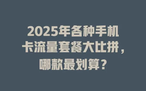 2025年各种手机卡流量套餐大比拼，哪款最划算？