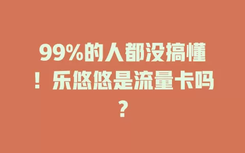 99%的人都没搞懂！乐悠悠是流量卡吗？