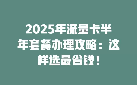 2025年流量卡半年套餐办理攻略：这样选最省钱！