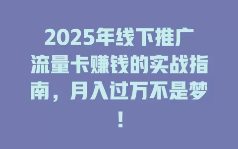 2025年线下推广流量卡赚钱的实战指南，月入过万不是梦！