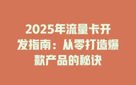 2025年流量卡开发指南：从零打造爆款产品的秘诀