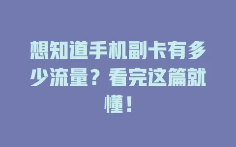 想知道手机副卡有多少流量？看完这篇就懂！