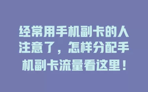 经常用手机副卡的人注意了，怎样分配手机副卡流量看这里！