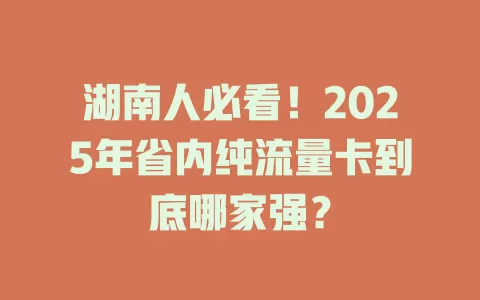 湖南人必看！2025年省内纯流量卡到底哪家强？