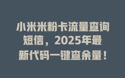 小米米粉卡流量查询短信，2025年最新代码一键查余量！