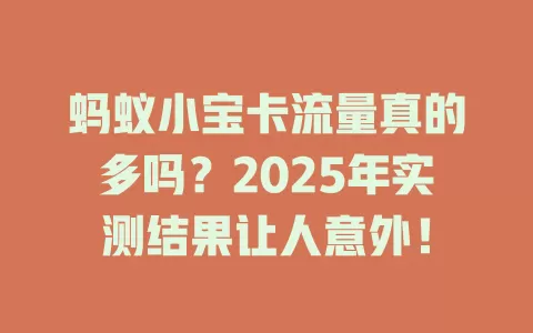 蚂蚁小宝卡流量真的多吗？2025年实测结果让人意外！