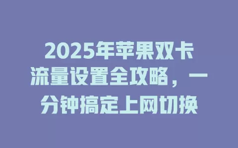 2025年苹果双卡流量设置全攻略，一分钟搞定上网切换