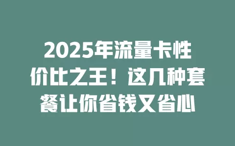 2025年流量卡性价比之王！这几种套餐让你省钱又省心
