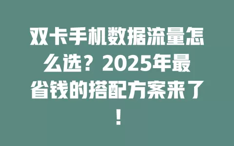 双卡手机数据流量怎么选？2025年最省钱的搭配方案来了！