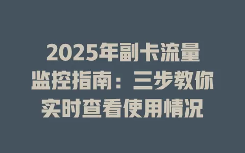 2025年副卡流量监控指南：三步教你实时查看使用情况