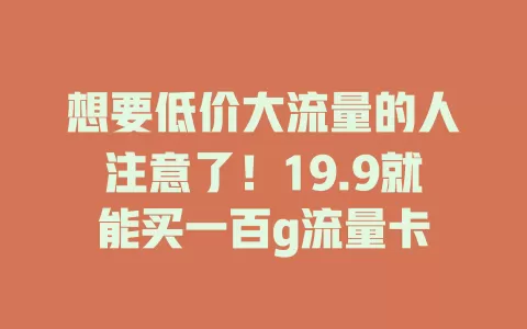 想要低价大流量的人注意了！19.9就能买一百g流量卡
