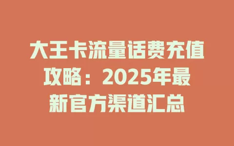 大王卡流量话费充值攻略：2025年最新官方渠道汇总