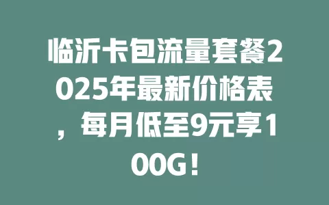 临沂卡包流量套餐2025年最新价格表，每月低至9元享100G！