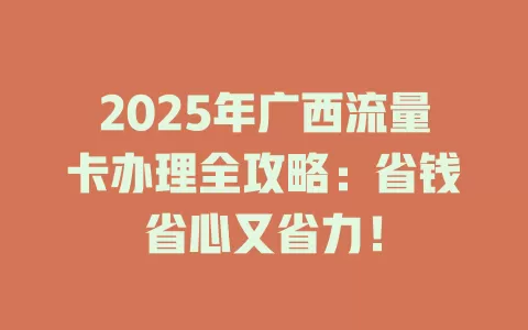 2025年广西流量卡办理全攻略：省钱省心又省力！