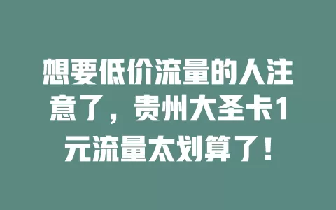 想要低价流量的人注意了，贵州大圣卡1元流量太划算了！