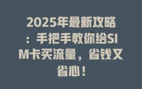 2025年最新攻略：手把手教你给SIM卡买流量，省钱又省心！