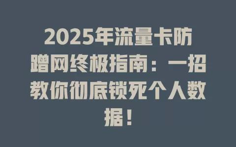 2025年流量卡防蹭网终极指南：一招教你彻底锁死个人数据！