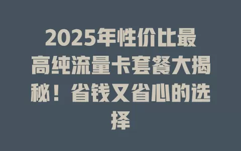 2025年性价比最高纯流量卡套餐大揭秘！省钱又省心的选择