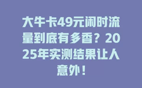 大牛卡49元闲时流量到底有多香？2025年实测结果让人意外！
