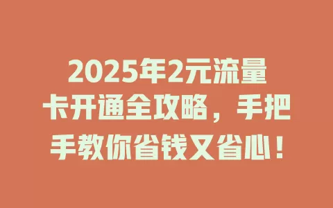 2025年2元流量卡开通全攻略，手把手教你省钱又省心！