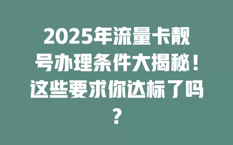 2025年流量卡靓号办理条件大揭秘！这些要求你达标了吗？