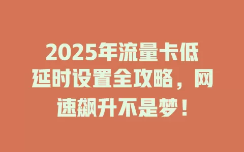 2025年流量卡低延时设置全攻略，网速飙升不是梦！