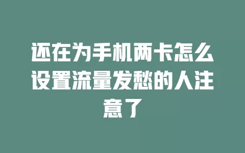 还在为手机两卡怎么设置流量发愁的人注意了