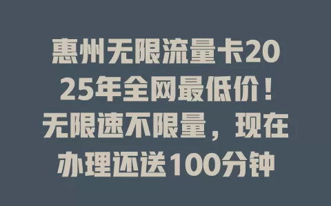 惠州无限流量卡2025年全网最低价！无限速不限量，现在办理还送100分钟通话！