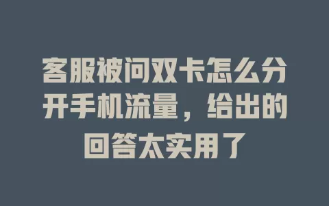 客服被问双卡怎么分开手机流量，给出的回答太实用了