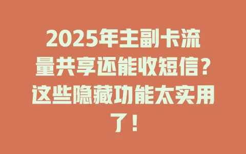 2025年主副卡流量共享还能收短信？这些隐藏功能太实用了！